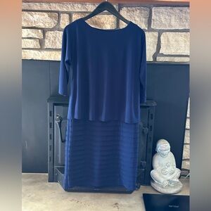 Adrianna papell navy blue layered dress 3/4 sleeve